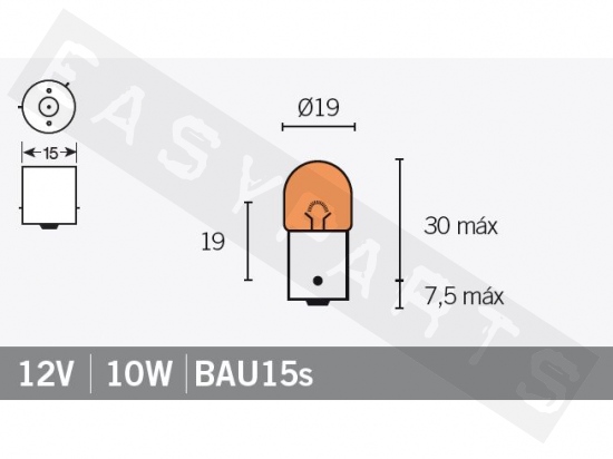 Piaggio Lamp BAU15 12V/10W Oranje